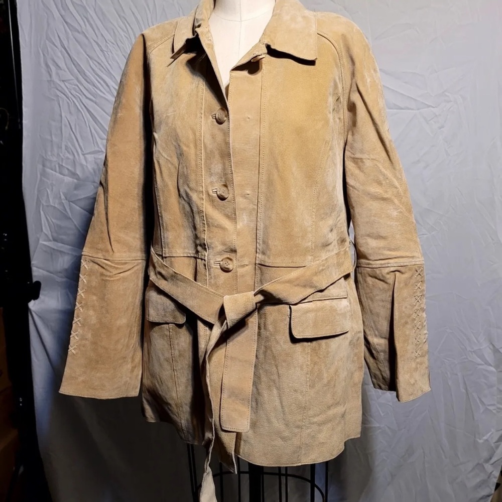 Women's Size Plus 18 Together Leather Jacket Beige Button